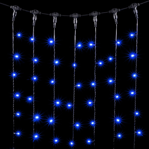 Гирлянда Занавес 1 x 6 м Синий 220В, 600 LED, Провод Черный ПВХ, IP54