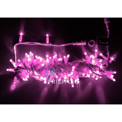Гирлянда светодиодная розовая постоянного свечения 24B, 100 LED, провод белый, IP65 RL-S10C-24V-CW/P
