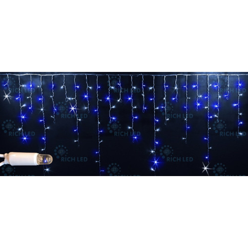 Гирлянда светодиодная Бахрома сине-белая с мерцанием 220B, 144 LED, провод белый, IP65 RL-i3*0.9F-CW/BW