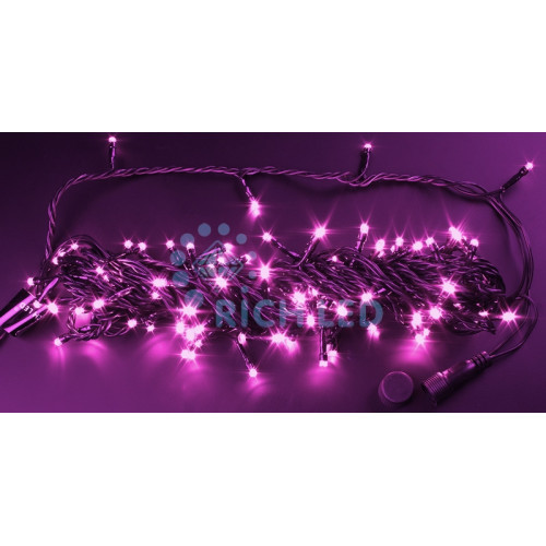 Гирлянда светодиодная розовая с мерцанием 24B, 100 LED, провод черный, IP54 RL-S10CF-24V-B/P