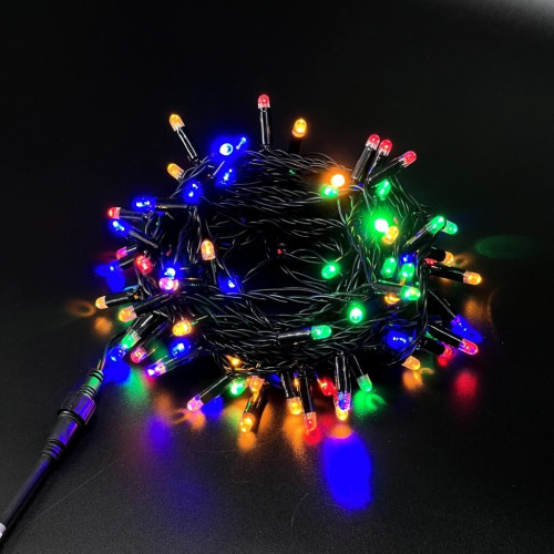 Гирлянда Нить с Колпачком 10м Разноцветная 24В, 100 LED, Провод Черный ПВХ, IP65