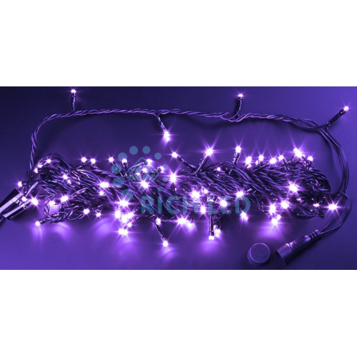 Гирлянда светодиодная фиолетовая постоянного свечения 24B, 100 LED, провод черный, IP54 RL-S10C-24V-B/V