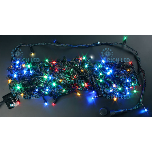 Гирлянда светодиодная разноцветная 8 режимов свечения 220B, 200 LED, провод черный, IP54 RL-T20C2-B/M