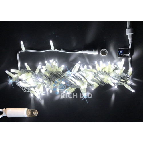 Гирлянда светодиодная белая с мерцанием 24B, 100 LED, провод белый, IP65 RL-S10CF-24V-CW/W