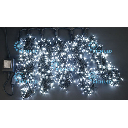 Гирлянда светодиодная белая постоянного свечения 24B, 1000 LED, провод черный, IP54 RL-S5*20-B/W
