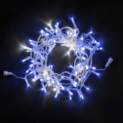 Гирлянда Нить с Колпачком 10м Синяя с Мерцанием Белого Диода 24В, 100 LED, Провод Прозрачный ПВХ, IP65