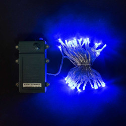 Гирлянда Нить на Батарейках с Таймером 5м Синяя, 50 LED, Провод Прозрачный Силикон, IP65