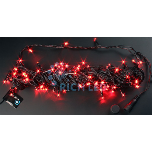 Гирлянда светодиодная красная постоянного свечения 24B, 100 LED, провод черный, IP54 RL-S10C-24V-B/R