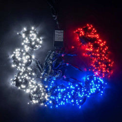 Комплект 10 Бело-Сине-Красных Нитей по 10м, 1000 LED, Провод Черный Силикон, IP65