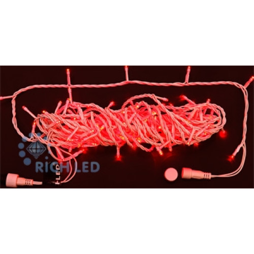 Гирлянда светодиодная красная постоянного свечения 24B, 100 LED, провод белый, IP54 RL-S10C-24V-W/R