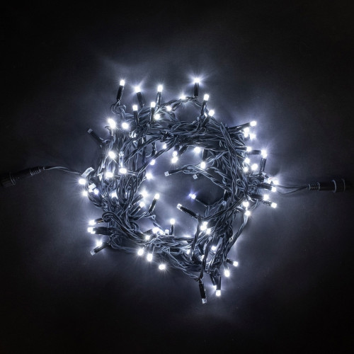 Гирлянда Нить 10м Белая с Мерцанием Каждого Диода 220В, 100 LED, Провод Черный Каучук, IP65