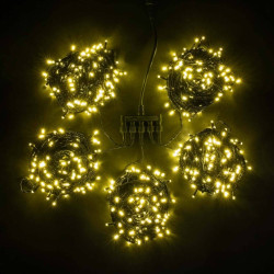 Комплект 5 Тепло-Белых Нитей по 20м с Мерцанием Белого Диода, 1000 LED, Провод Черный ПВХ, IP54