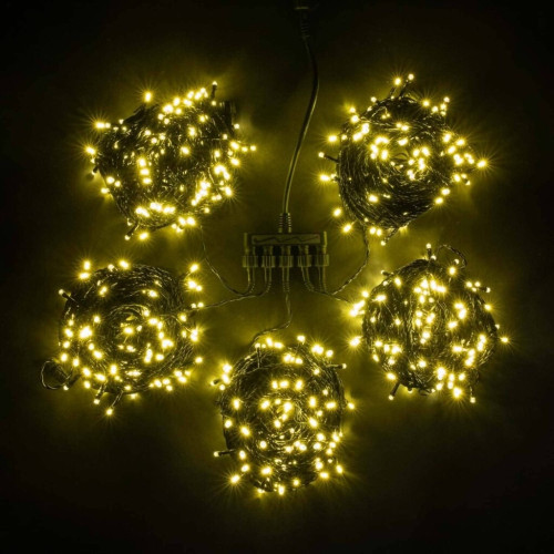 Комплект 5 Тепло-Белых Нитей по 20м с Мерцанием Белого Диода, 1000 LED, Провод Черный ПВХ, IP54