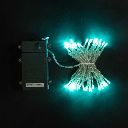 Гирлянда Нить на Батарейках с Таймером 5м Аква, 50 LED, Провод Прозрачный Силикон, IP65