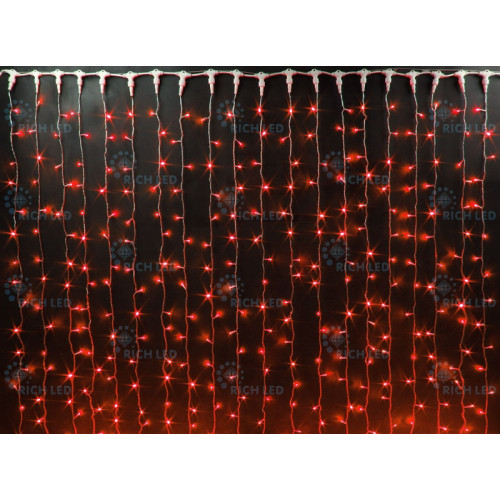 Гирлянда светодиодная Занавес красная 220B, 1000 LED, провод белый, IP65 RL-C2*6-CW/R