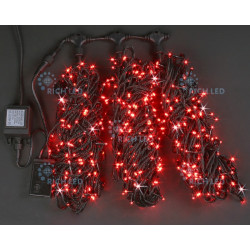 Гирлянда светодиодная красная с мерцанием 24B, 600 LED, провод черный, IP54 RL-S3*20F-B/R