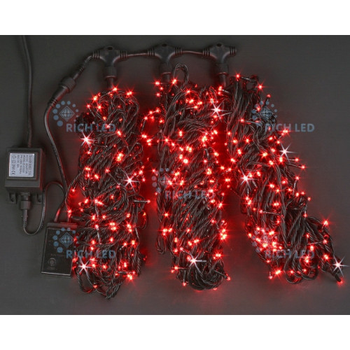 Гирлянда светодиодная красная с мерцанием 24B, 600 LED, провод черный, IP54 RL-S3*20F-B/R