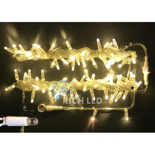 Гирлянда светодиодная белая постоянного свечения 220B, 100 LED, провод прозрачный, IP65 RL-S10C-220V-CT/WW