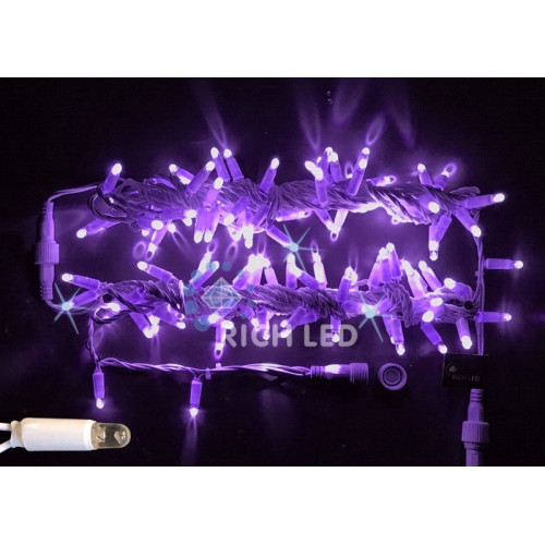 Гирлянда светодиодная фиолетовая с мерцанием 220B, 100 LED, провод белый, IP65 RL-S10CF-220V-CW/V