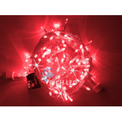 Гирлянда светодиодная красная с мерцанием 24B, 100 LED, провод прозрачный, IP54 RL-S10CF-24V-T/R