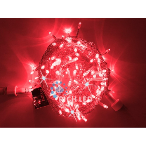 Гирлянда светодиодная красная с мерцанием 24B, 100 LED, провод прозрачный, IP54 RL-S10CF-24V-T/R