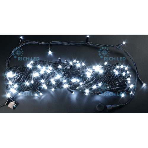 Гирлянда светодиодная белая 8 режимов свечения 220B, 200 LED, провод черный, IP54 RL-T20C2-B/W