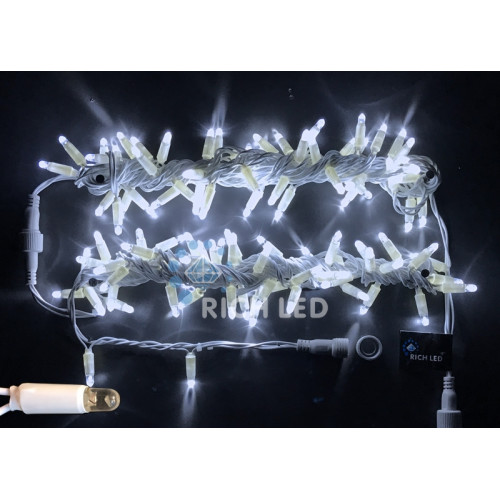 Гирлянда светодиодная белая постоянного свечения 220B, 100 LED, провод белый, IP65 RL-S10C-220V-CW/W
