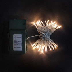 Гирлянда Нить на Батарейках с Таймером 10м Шампань, 100 LED, Провод Прозрачный Силикон, IP65