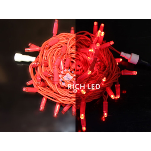 Гирлянда светодиодная красная постоянного свечения 220B, 100 LED, провод красный, IP65 RL-S10C-220V-RR/R