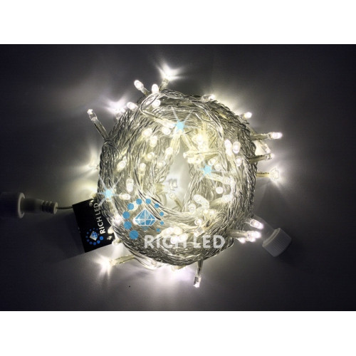 Гирлянда светодиодная белая с мерцанием 220B, 100 LED, провод прозрачный, IP54 RL-S10CF-220V-T/WW