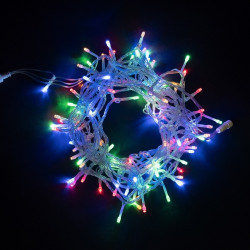 Гирлянда Нить 10м Разноцветная с Мерцанием Белого Диода 24В, 100 LED, Провод Прозрачный ПВХ, IP54