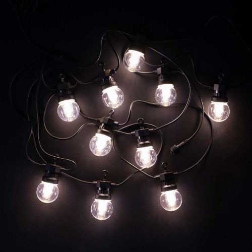 Светодиодная Гирлянда Прозрачная Колба 5м Белая 24В, 10 LED, Провод Черный ПВХ, IP54