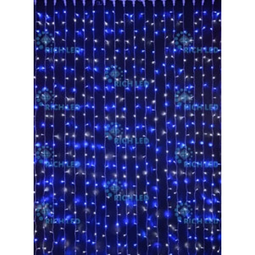 Гирлянда светодиодная Занавес сине-белая 220B, 300 LED, провод белый, IP65 RL-CS2*1.5-CW/BW