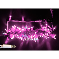 Гирлянда светодиодная розовая с мерцанием 24B, 100 LED, провод белый, IP65 RL-S10CF-24V-CW/P