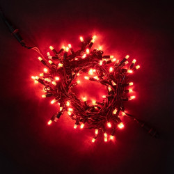 Гирлянда Нить 10м Красная с Мерцанием 220В, 100 LED, Провод Черный Каучук, IP65