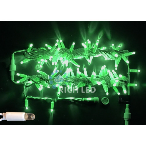 Гирлянда светодиодная зеленая постоянного свечения 220B, 100 LED, провод белый, IP65 RL-S10C-220V-CW/G