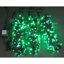 Гирлянда светодиодная зеленая 8 режимов свечения 24B, 600 LED, провод черный, IP54 RL-T3*20N2-B/G