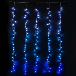 Гирлянда Занавес с Эффектом Бегущий Огонь 2 x 1,6 м Бело-Синий 24В, 150 LED, Провод Прозрачный Силикон, IP65