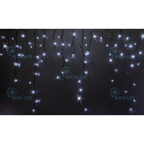 Гирлянда светодиодная Бахрома белая с мерцанием 220B, 144 LED, провод черный, IP54 RL-i3*0.9F-B/W