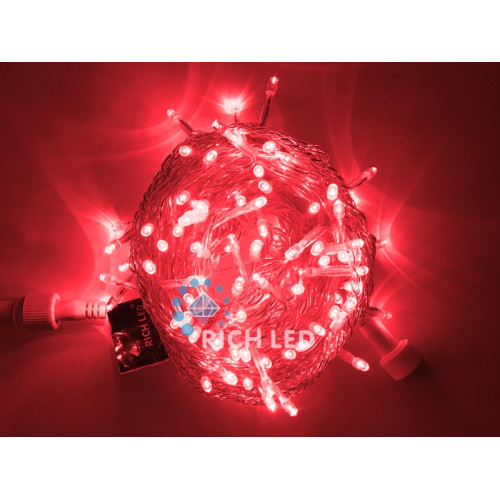 Гирлянда светодиодная красная постоянного свечения 220B, 100 LED, провод прозрачный, IP54 RL-S10C-220V-T/R