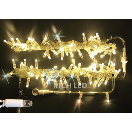 Гирлянда светодиодная белая с мерцанием 220B, 100 LED, провод прозрачный, IP65 RL-S10CF-220V-CT/WW