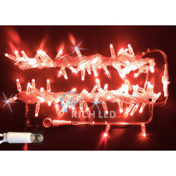 Гирлянда светодиодная красная с мерцанием 220B, 100 LED, провод прозрачный, IP65 RL-S10CF-220V-CT/R