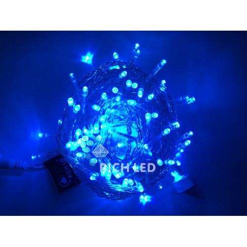 Гирлянда светодиодная синяя постоянного свечения 220B, 100 LED, провод прозрачный, IP54 RL-S10C-220V-T/B