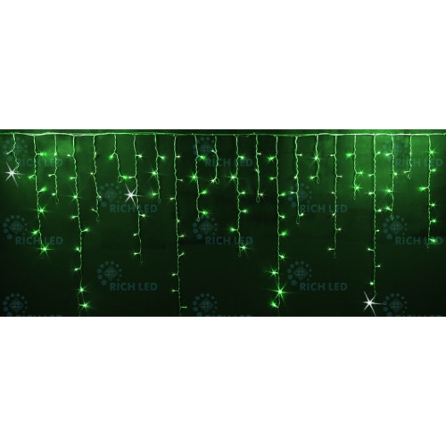 Гирлянда светодиодная Бахрома зеленая с мерцанием 220B, 144 LED, провод прозрачный, IP54 RL-i3*0.9F-T/G
