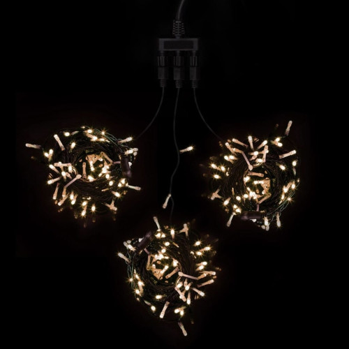 Комплект 3 Тепло-Белых Нити с Мерцанием Белого Диода по 20м, 600 LED, Провод Черный ПВХ, IP54