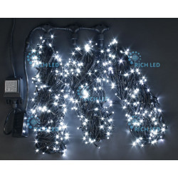 Гирлянда светодиодная белая 8 режимов свечения 24B, 600 LED, провод черный, IP54 RL-T3*20N2-B/W