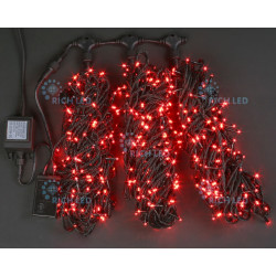 Гирлянда светодиодная красная 8 режимов свечения 24B, 600 LED, провод черный, IP54 RL-T3*20N2-B/R