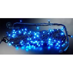 Гирлянда светодиодная синяя 8 режимов свечения 220B, 200 LED, провод черный, IP54 RL-T20C2-B/B