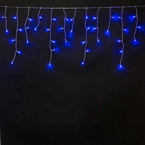 Гирлянда Бахрома на Батарейках 3 х 0,5 м Синяя, 100 LED, Провод Прозрачный Силикон, IP65