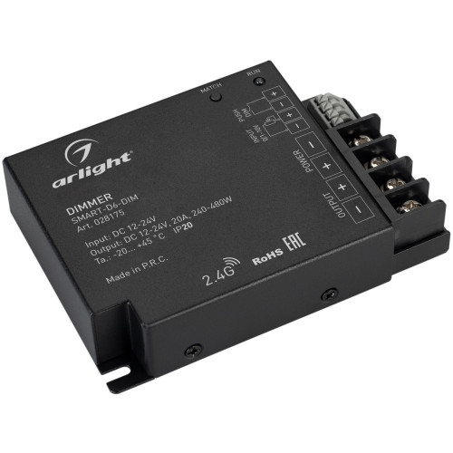 Диммер SMART-D6-DIM (12-24V, 1x20A, 2.4G) (Arlight, IP20 Металл, 5 лет) 028175